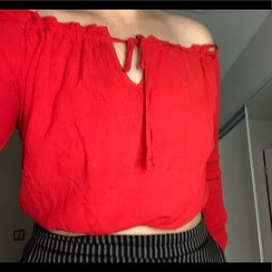 Red off the shoulder blouse
